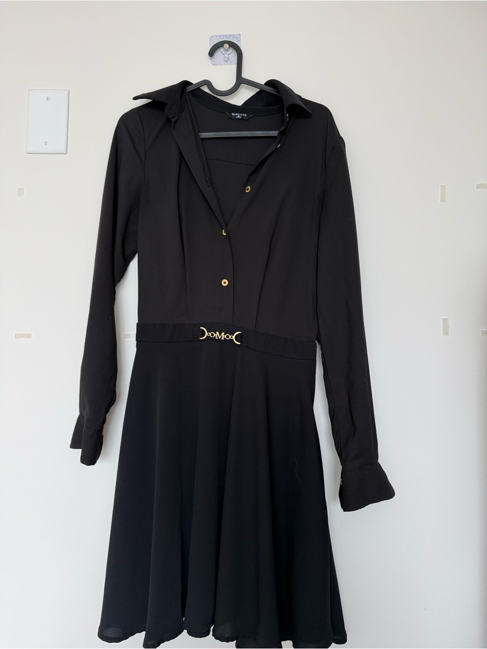 Guess A line Long-Sleeve Dress with Gold Belt Detail